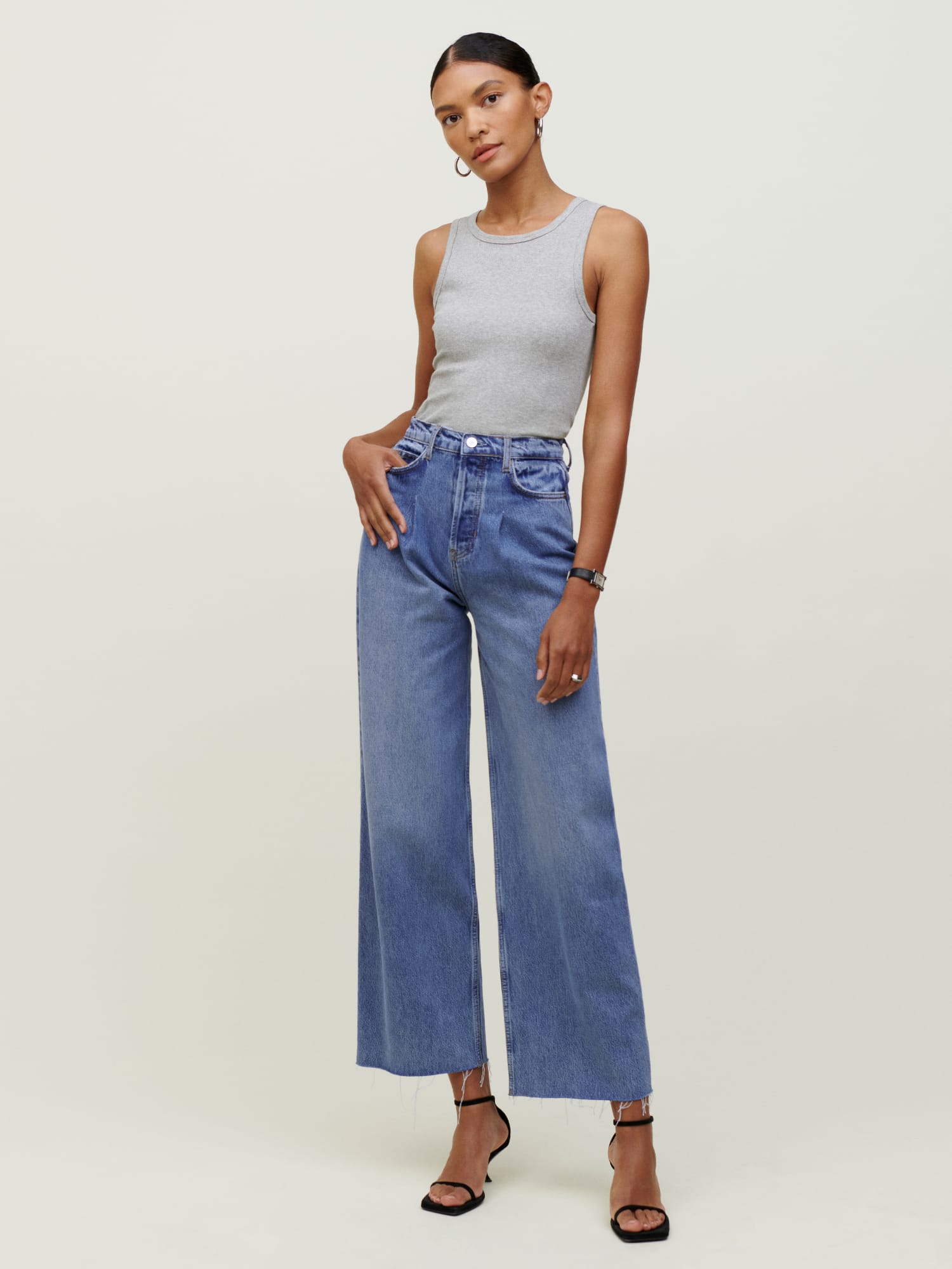 Pleated Reworked High Rise Wide Leg Jeans - Sustainable Denim