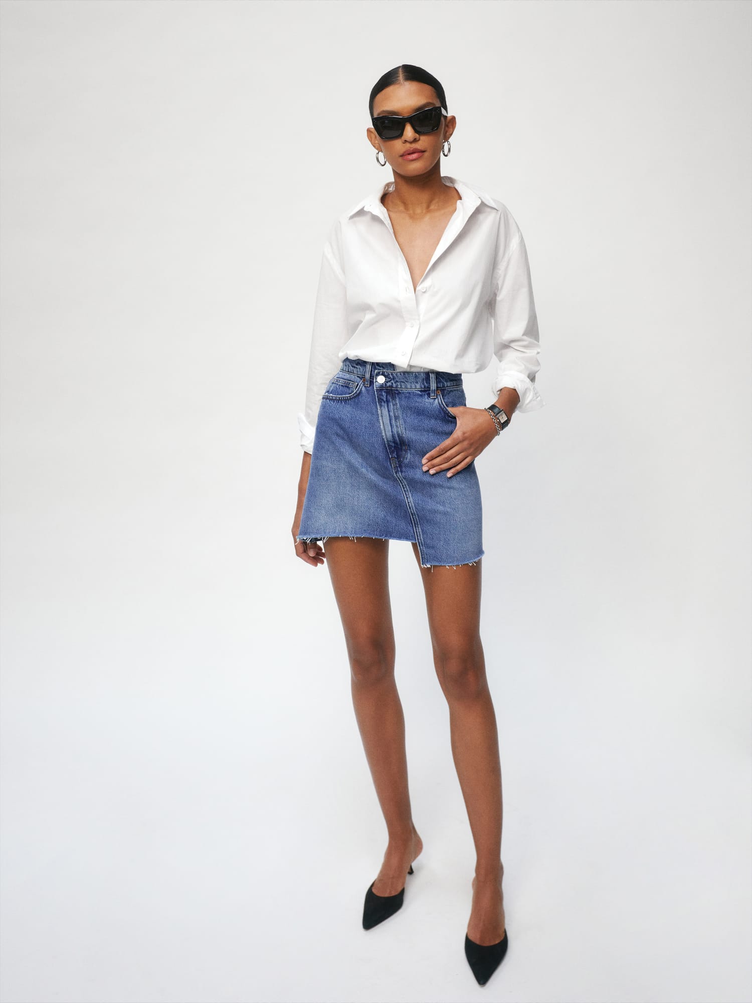 Asymmetrical Detail Denim Skirt