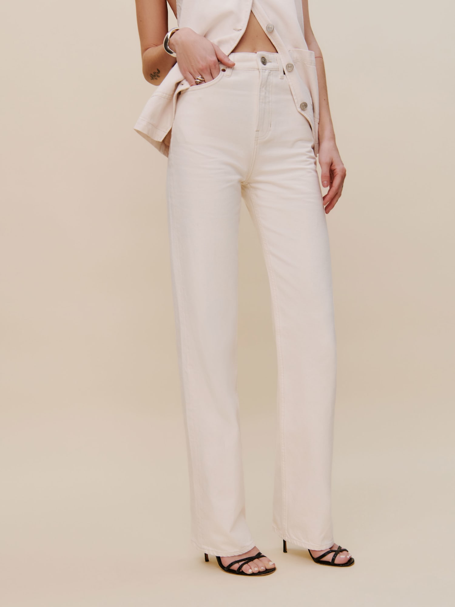 White wide online leg cropped jeans