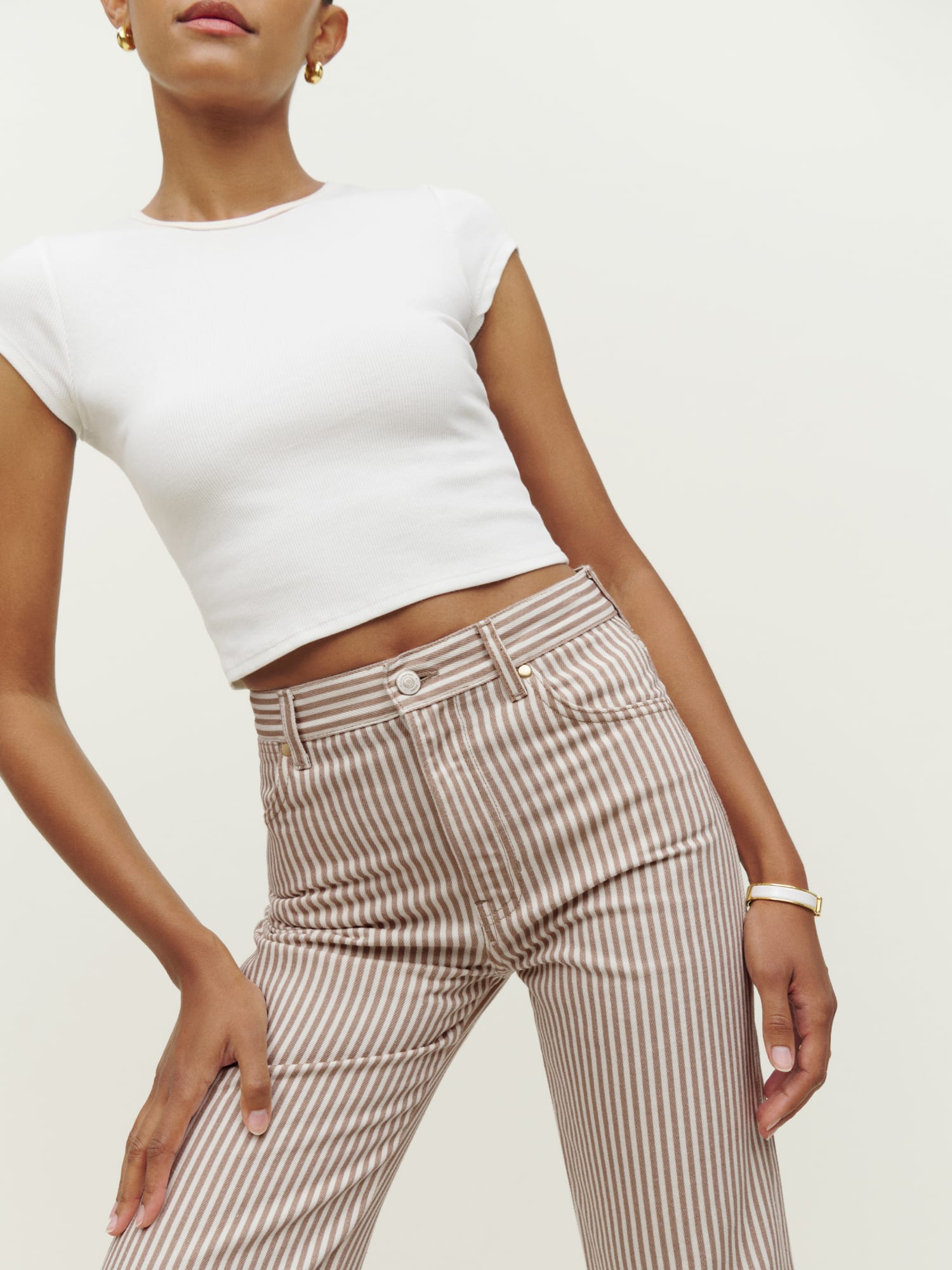 Striped high waisted jeans top