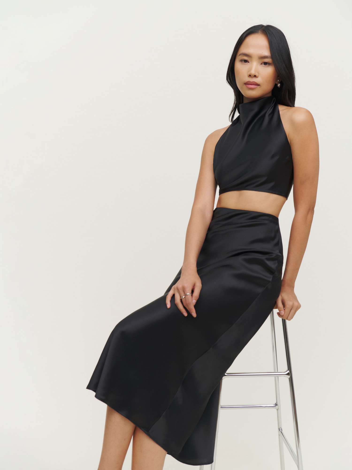 Black silk 2025 two piece set