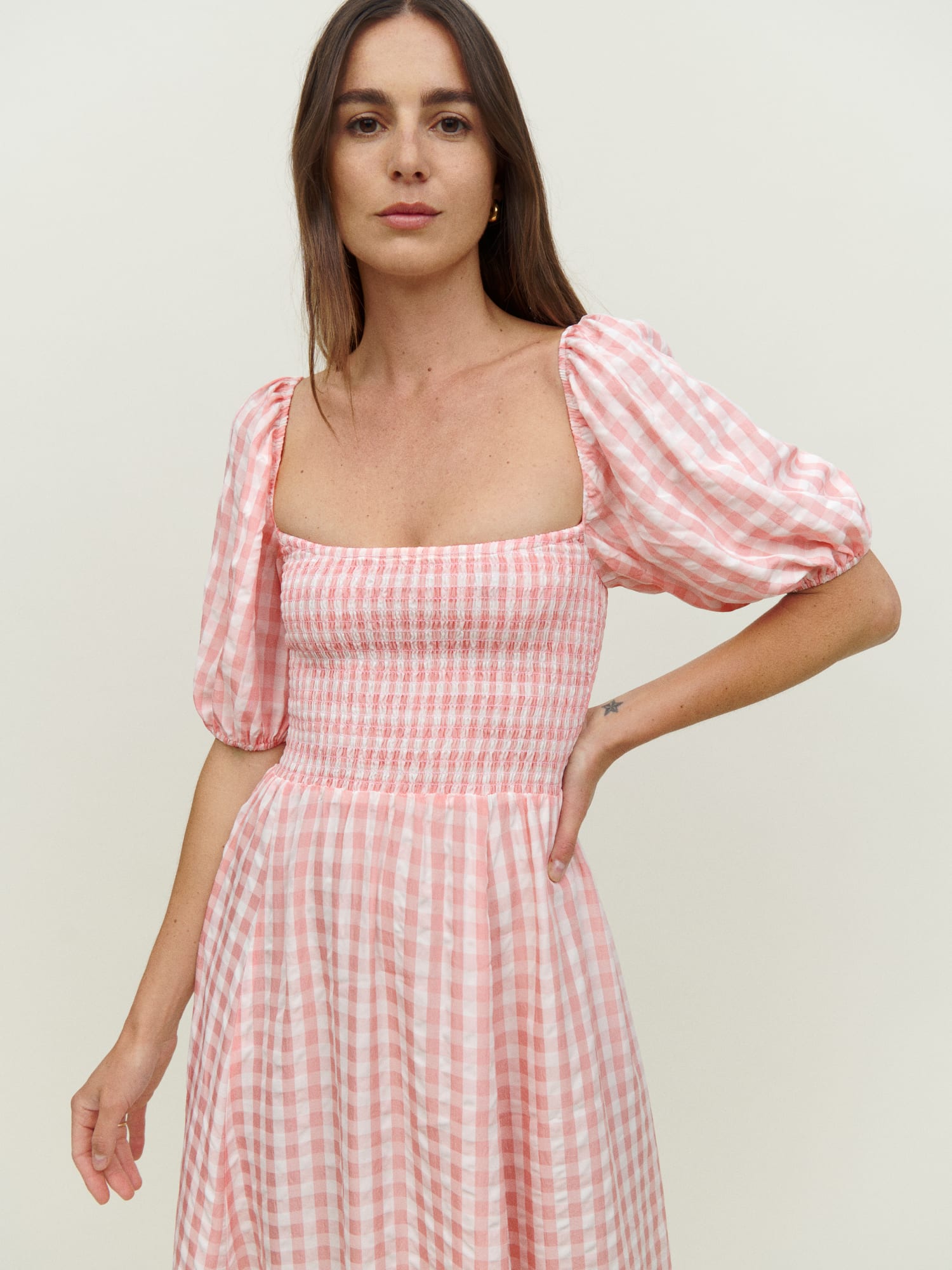 Reformation pink shop gingham dress