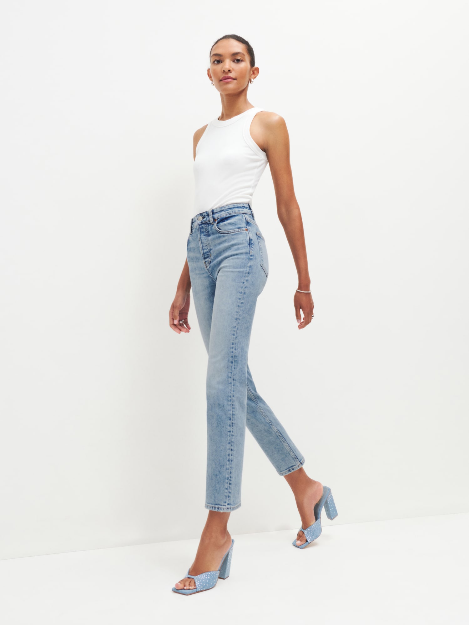 Cynthia Stretch High Rise Straight Jeans Sustainable Denim