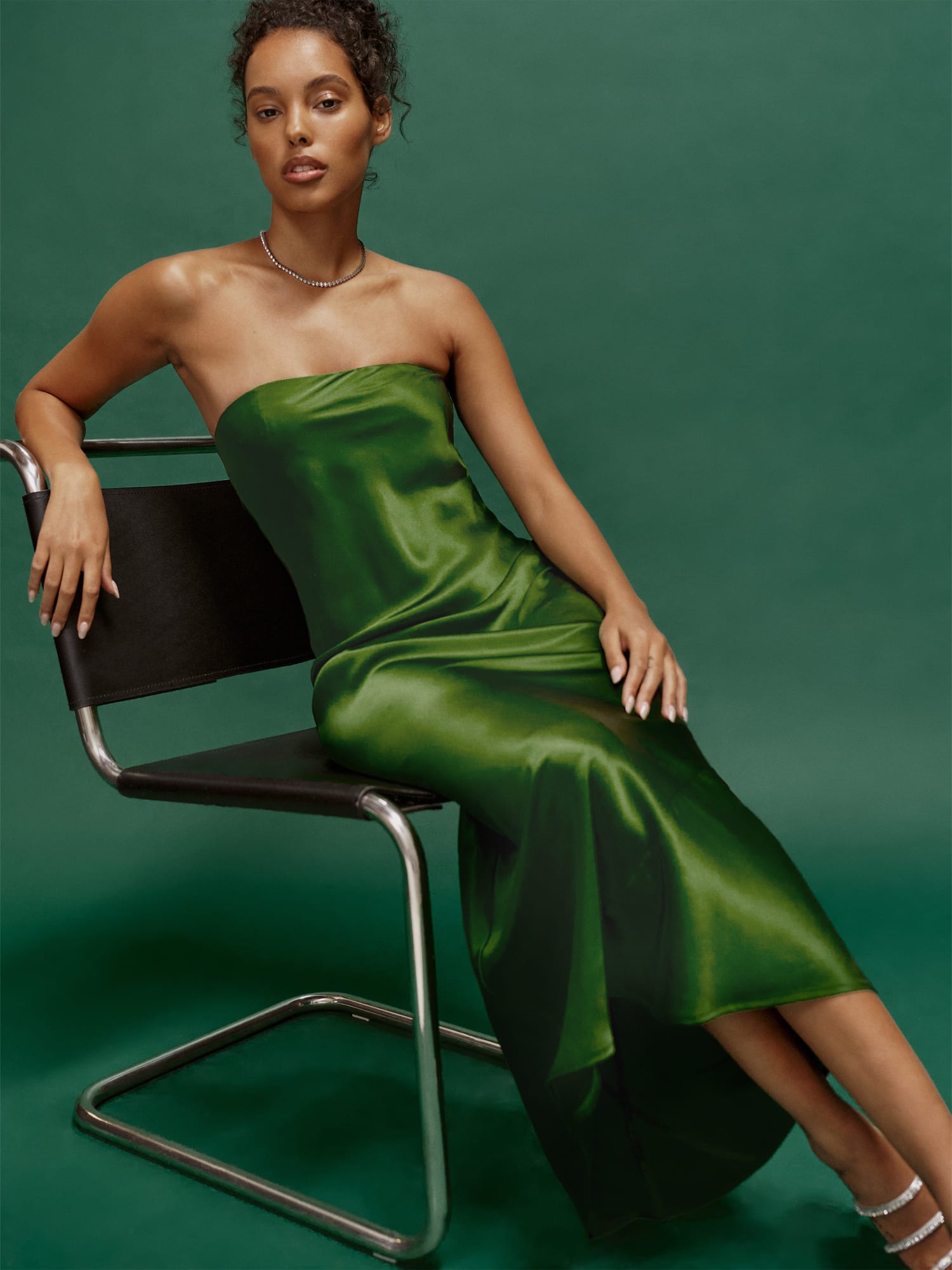 Reformation green silk dress discount