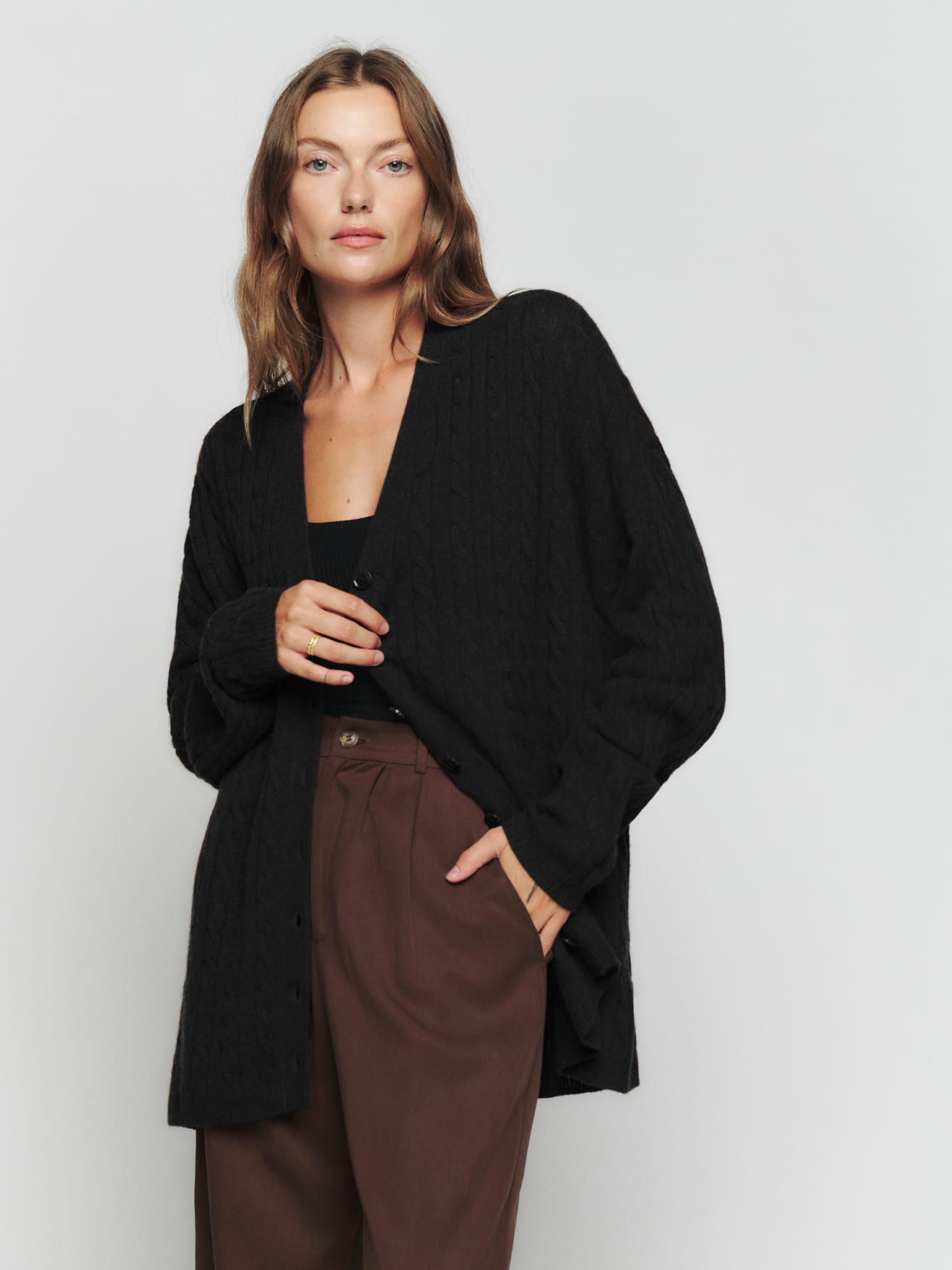 Reformation Lemartine Cable Knit Cardigan