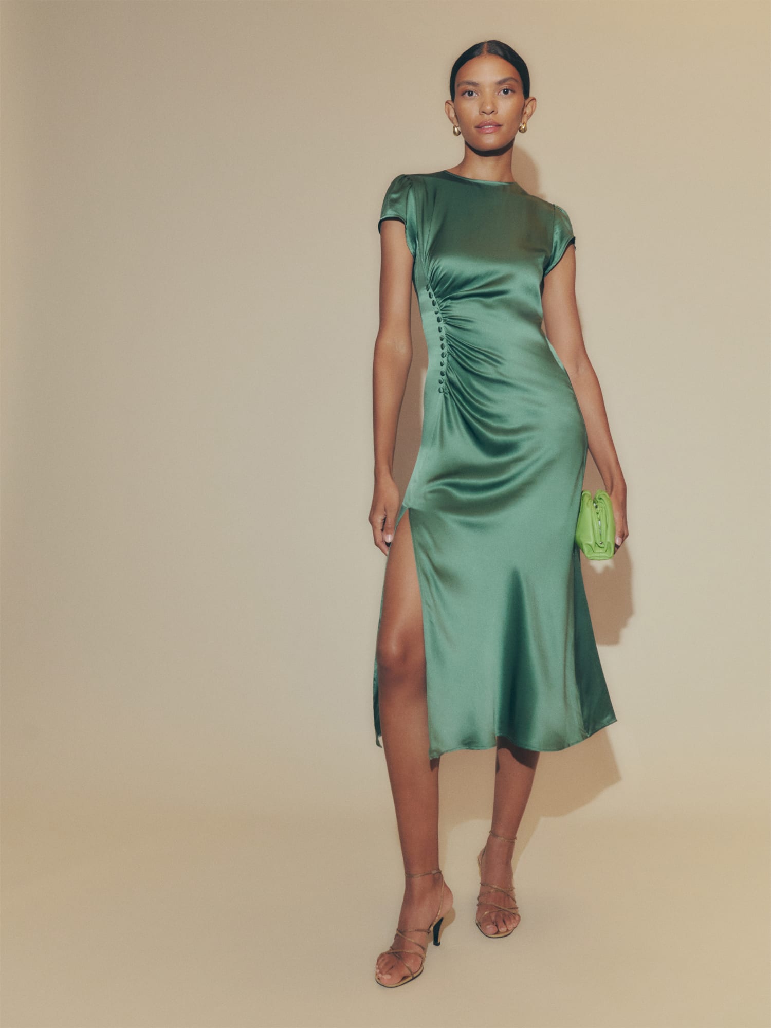 Reformation green silk dress outlet