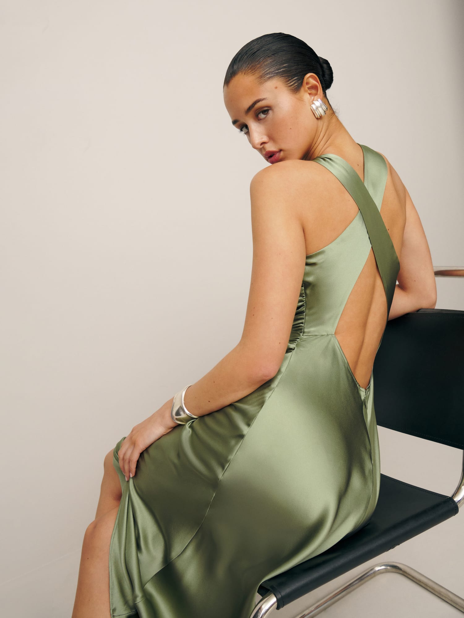 Reformation green outlet silk dress