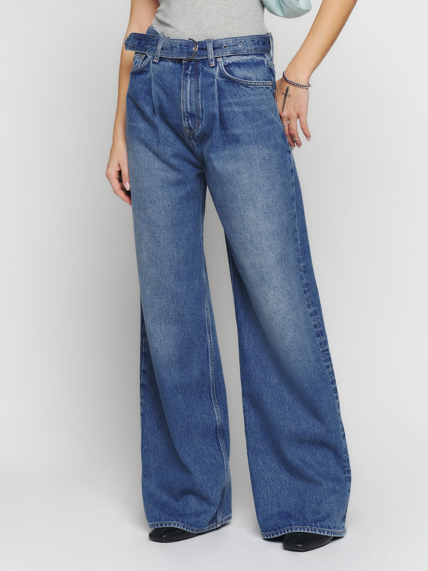 Belted Baggy Jeans - Blue