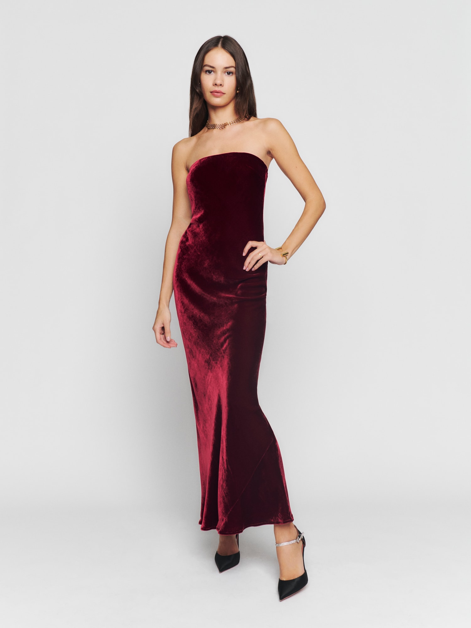 Strapless clearance velvet gown