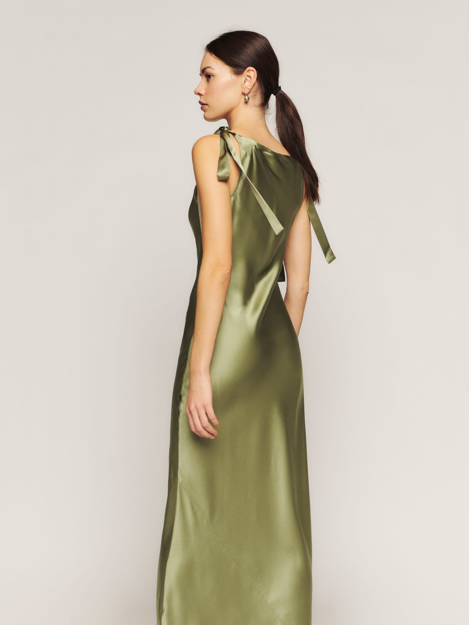 Reformation green silk dress hot sale