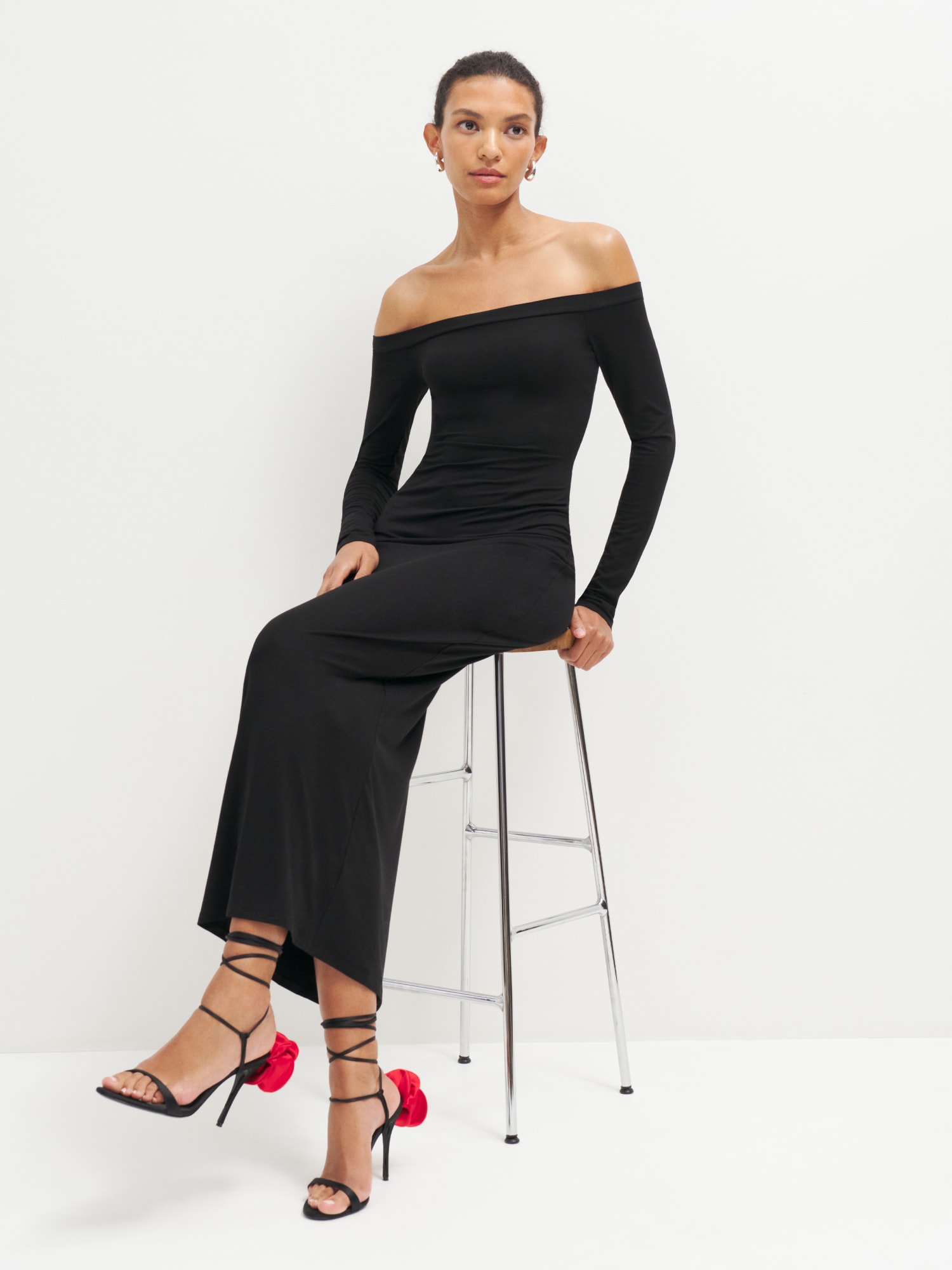 Reformation black off the shop shoulder dress