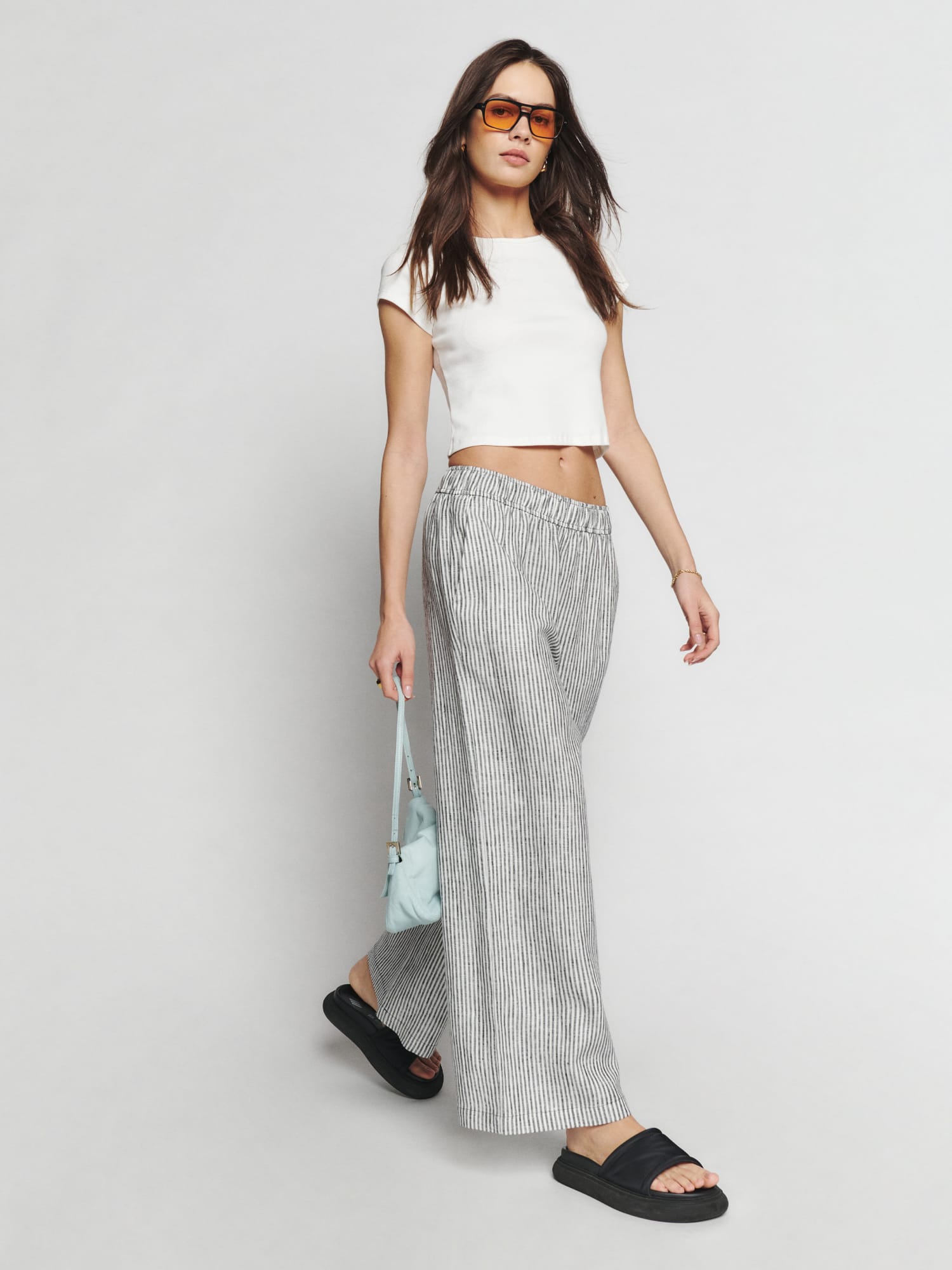 Linen Women Trousers Wide Waistband - Elastic Waist and Wide Leg - Ava