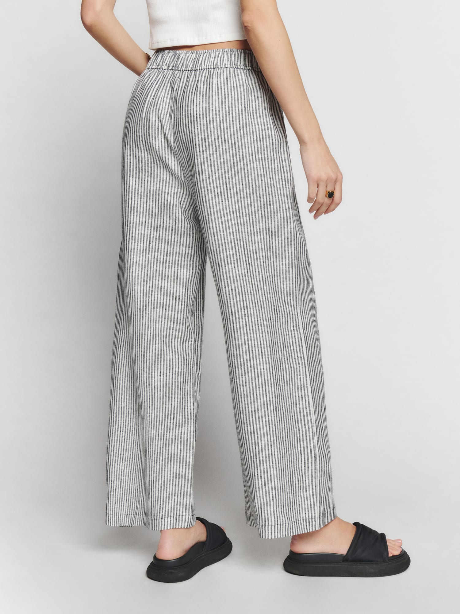 Linen Women Trousers Wide Waistband - Elastic Waist and Wide Leg - Ava