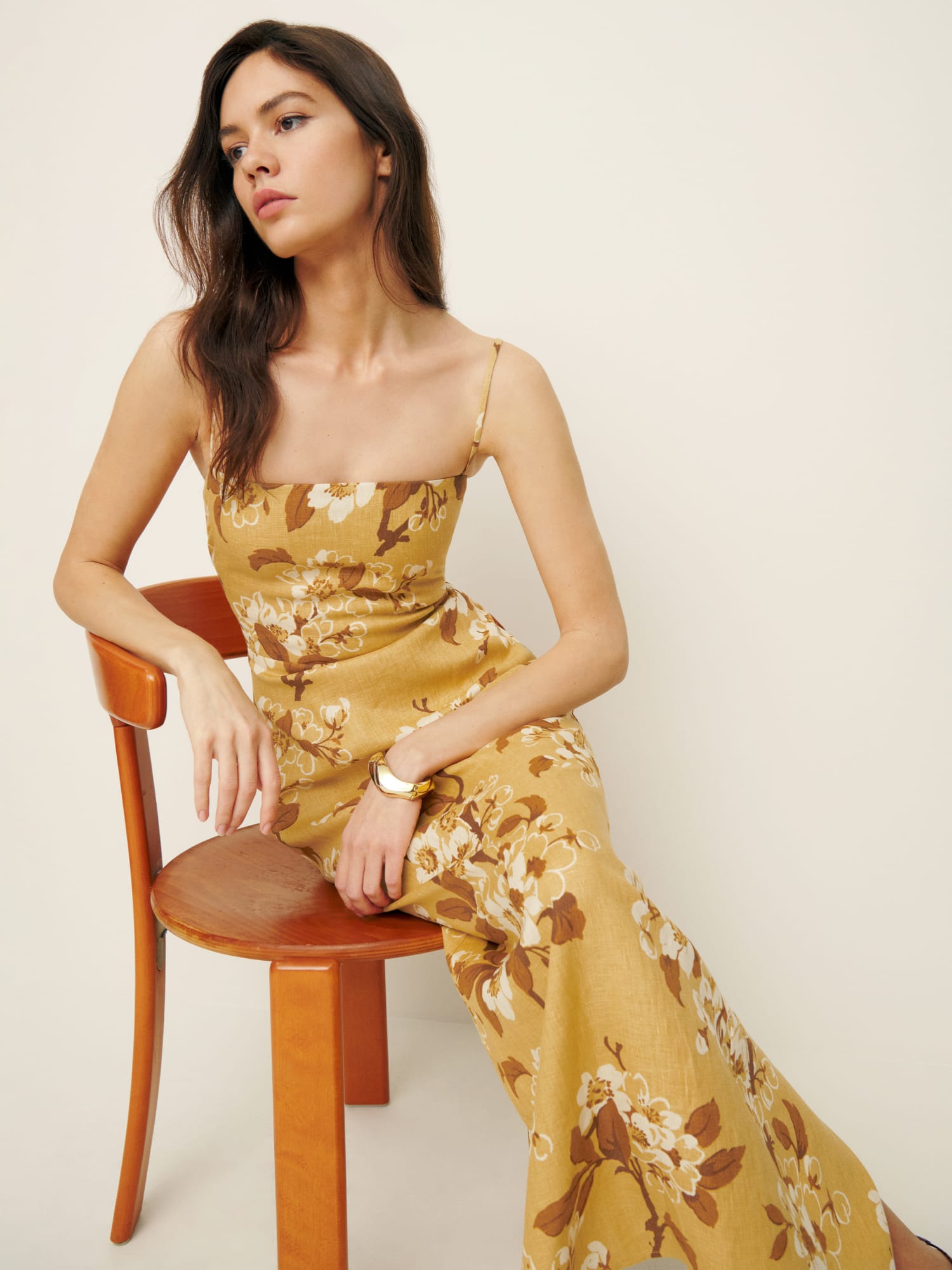 Reformation yellow linen dress deals