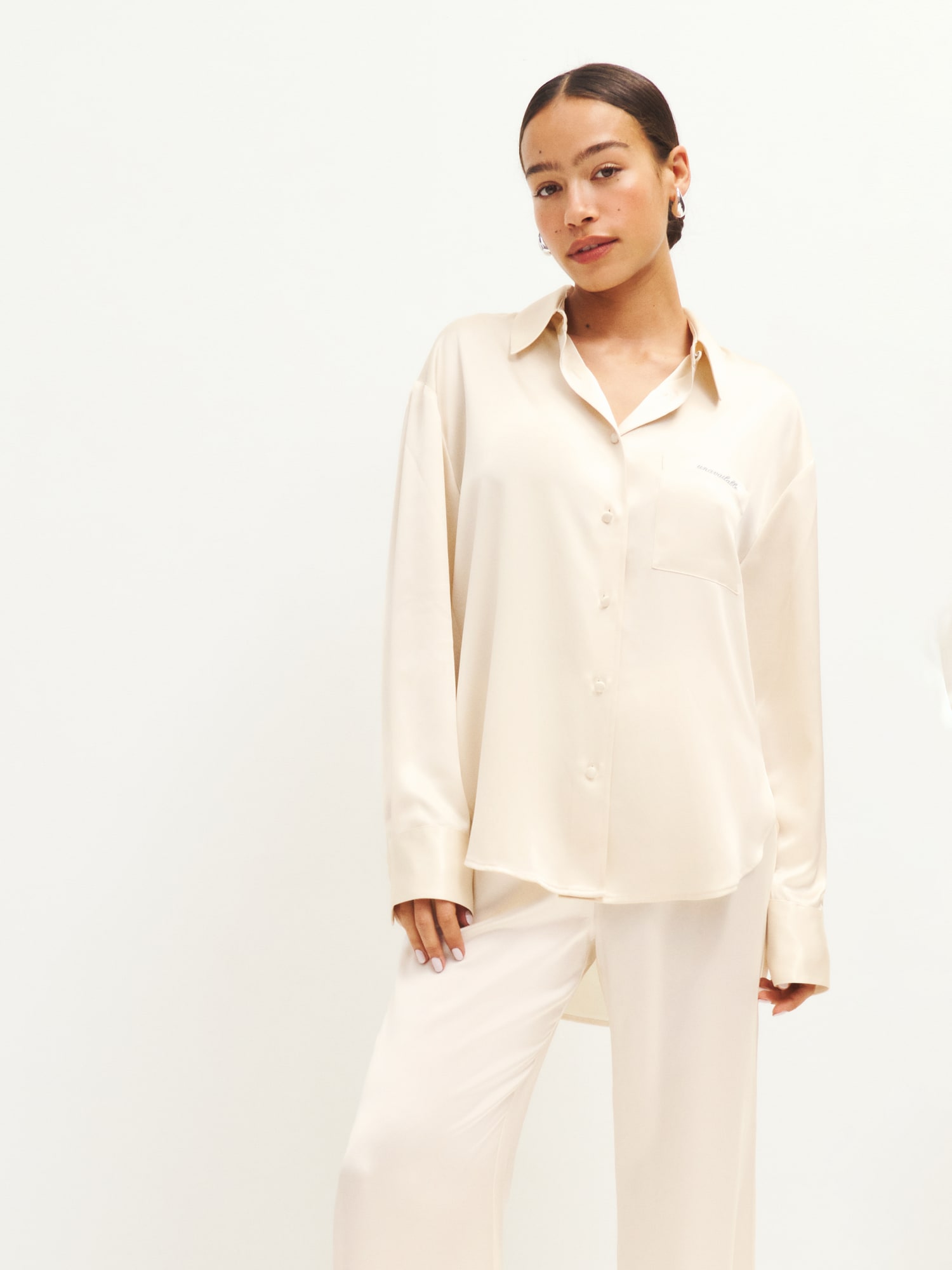 Will Oversized Satin Shirt Long Sleeve Reformation