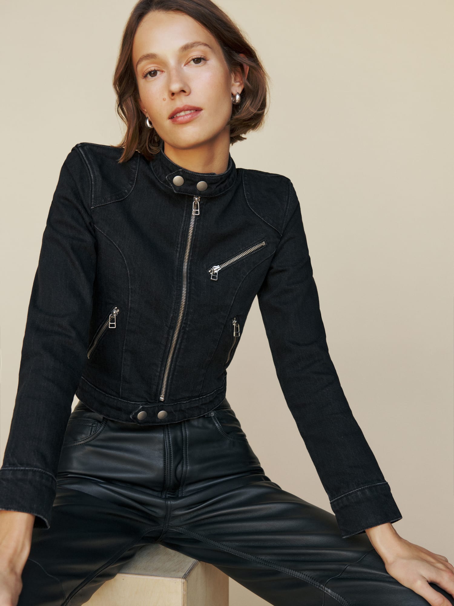 Denim racer jacket sale