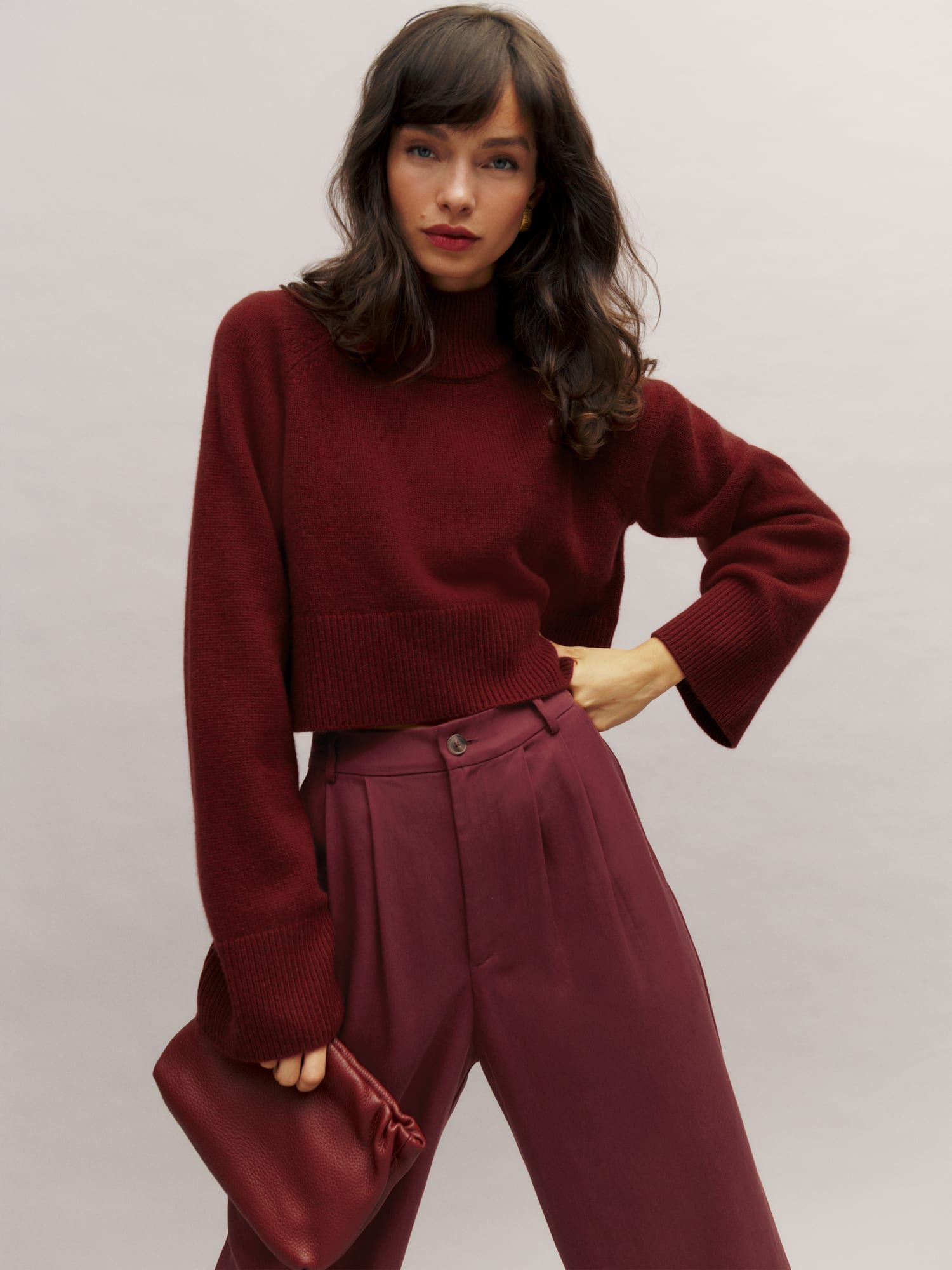 Reformation Garrett Turtleneck Recycled Cashmere Blend Crop Sweater