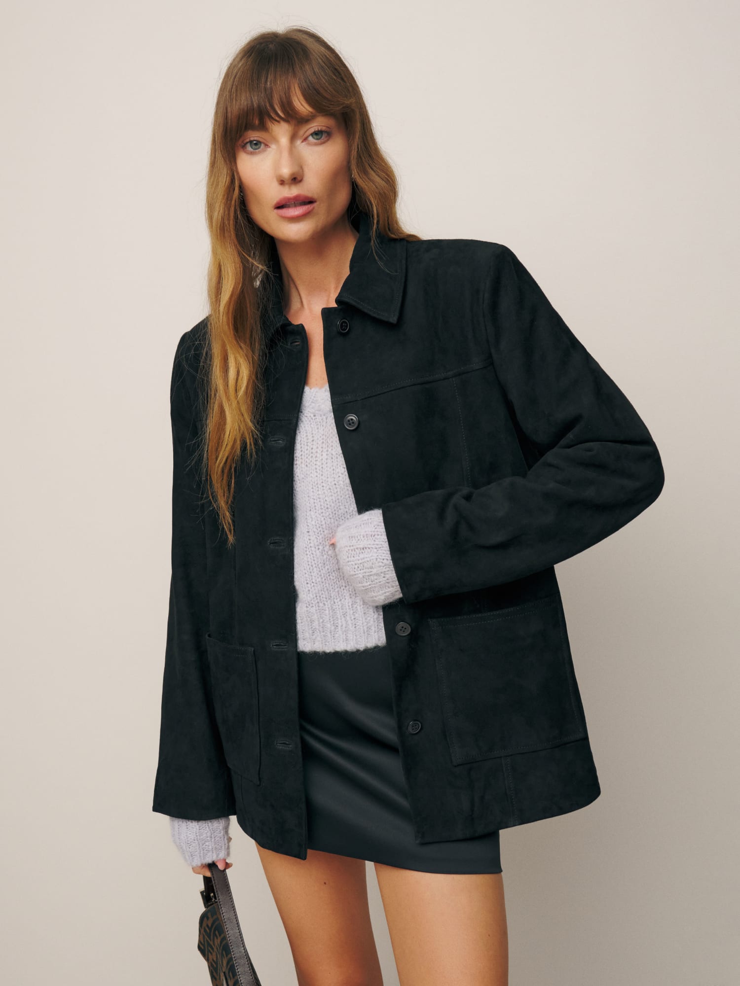 Black sales suede shirt