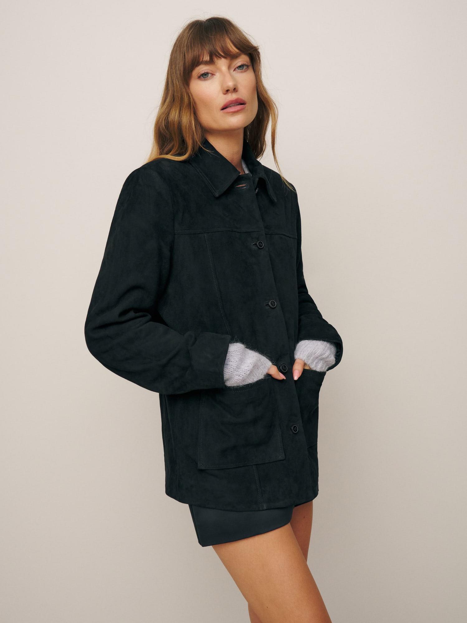 Veda Lincoln Suede Shirt Jacket Long Sleeve Reformation