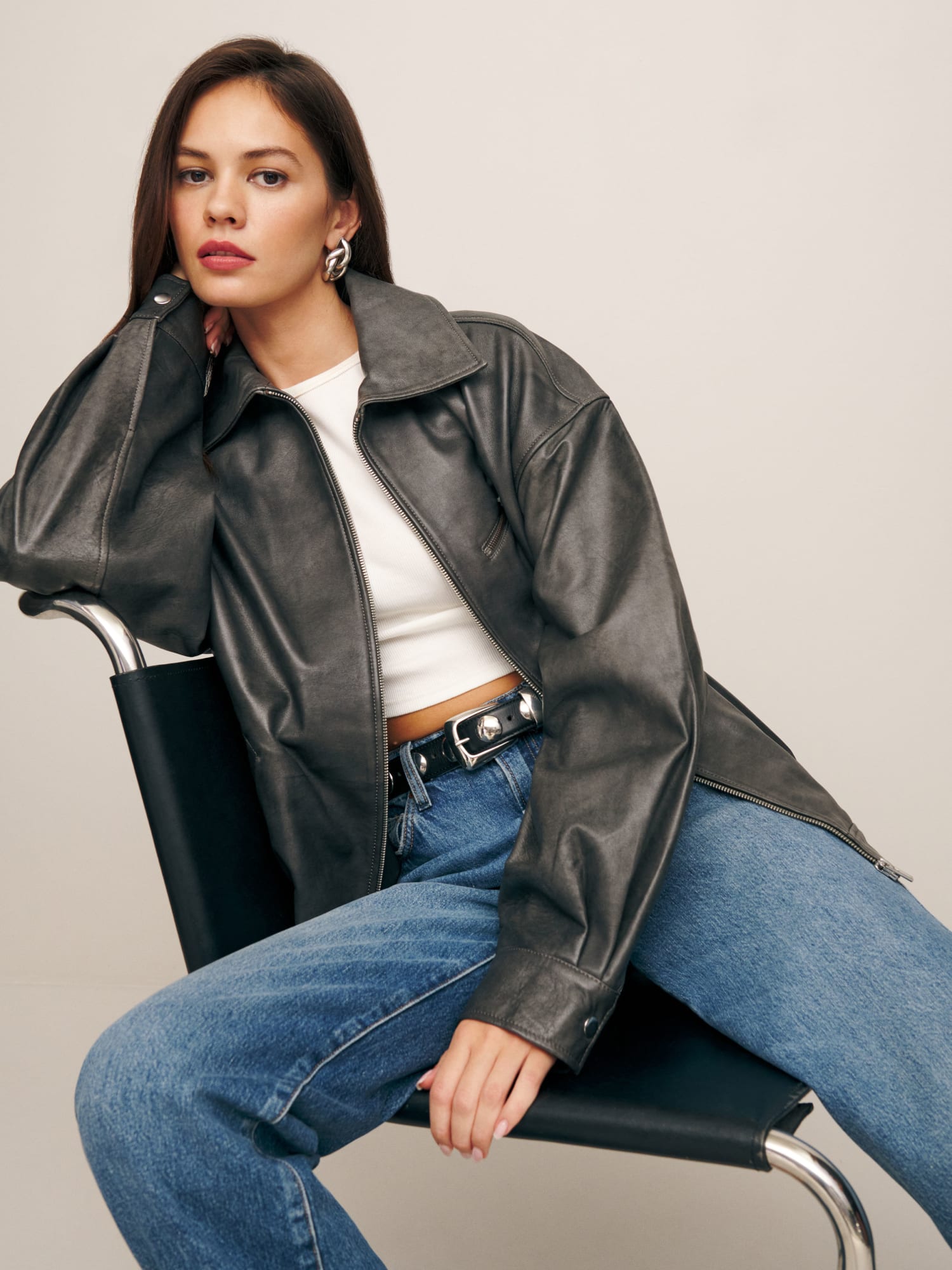 Veda Marco Leather Oversized Bomber - Long Sleeve | Reformation