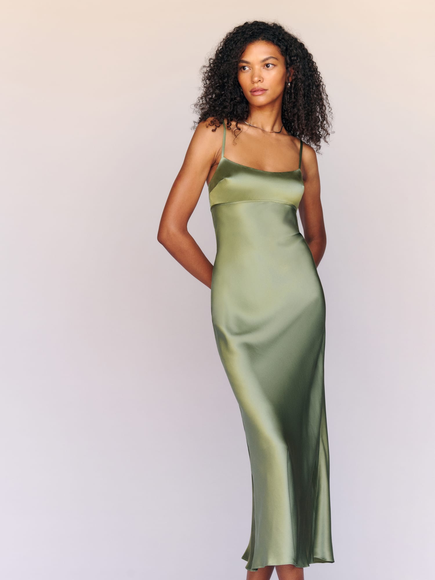 Reformation green silk dress outlet