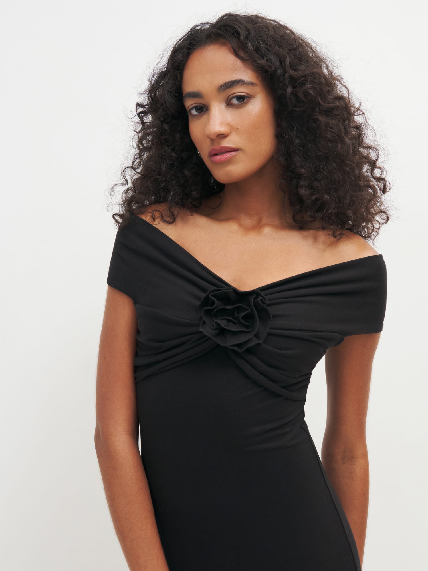 Reformation black off the shop shoulder dress