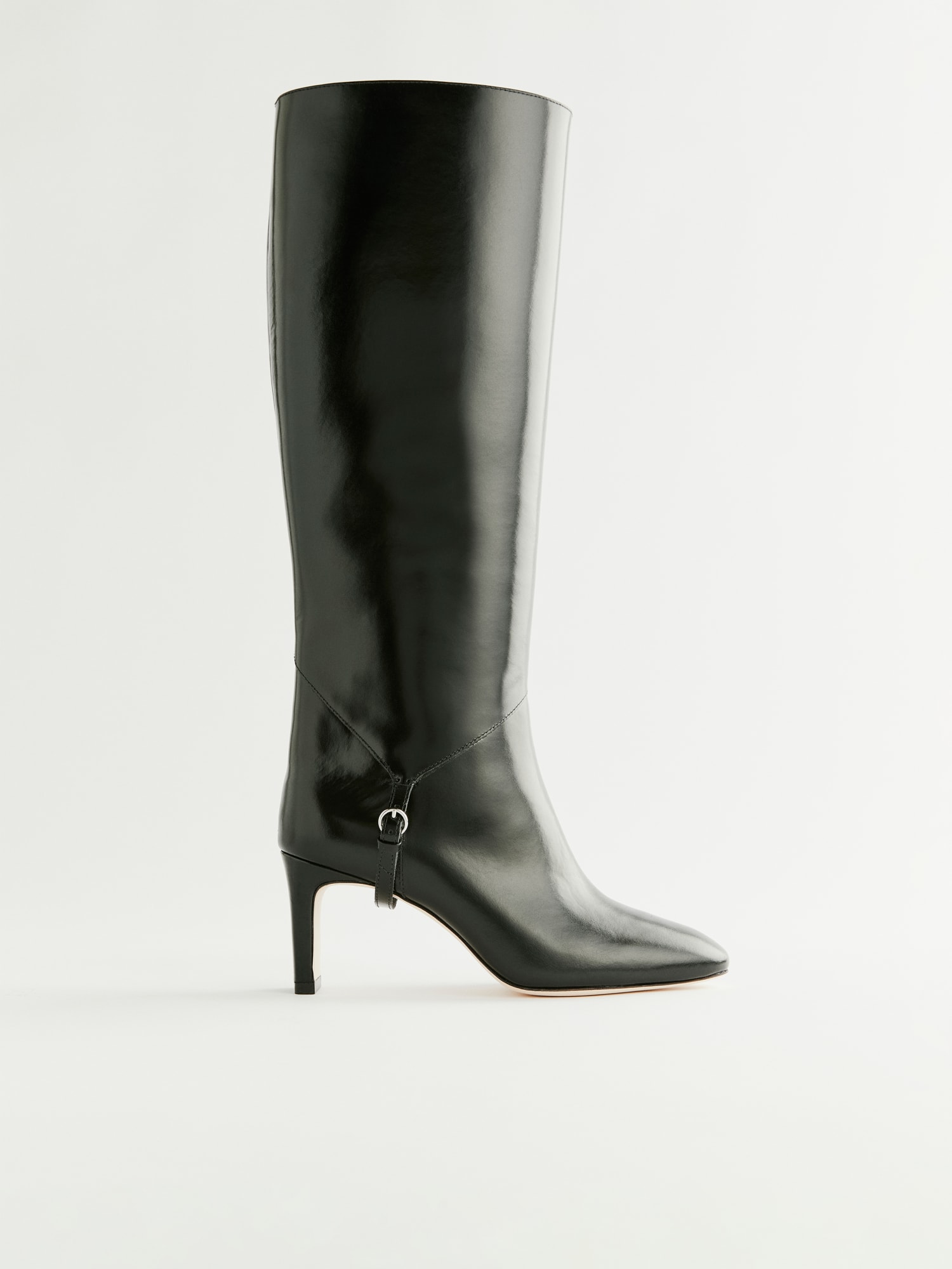 black leather boot with heel