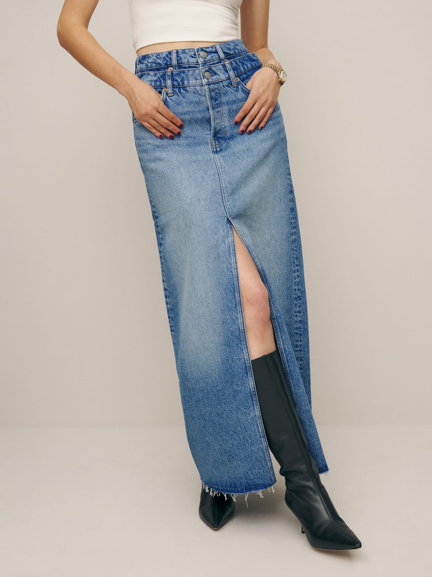 Willa Double Waistband Denim Maxi Skirt - Sustainable Denim