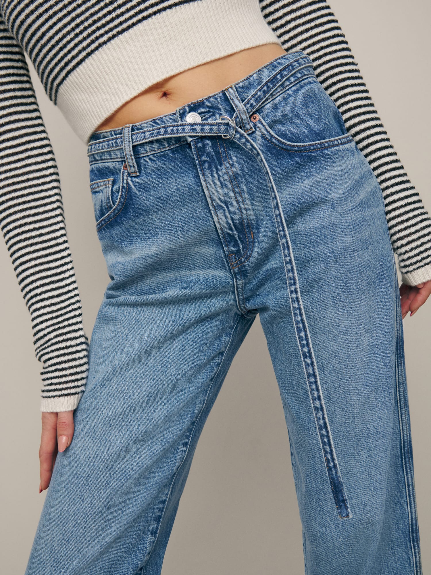 Val Belted Mid Rise Straight Jeans - Sustainable Denim