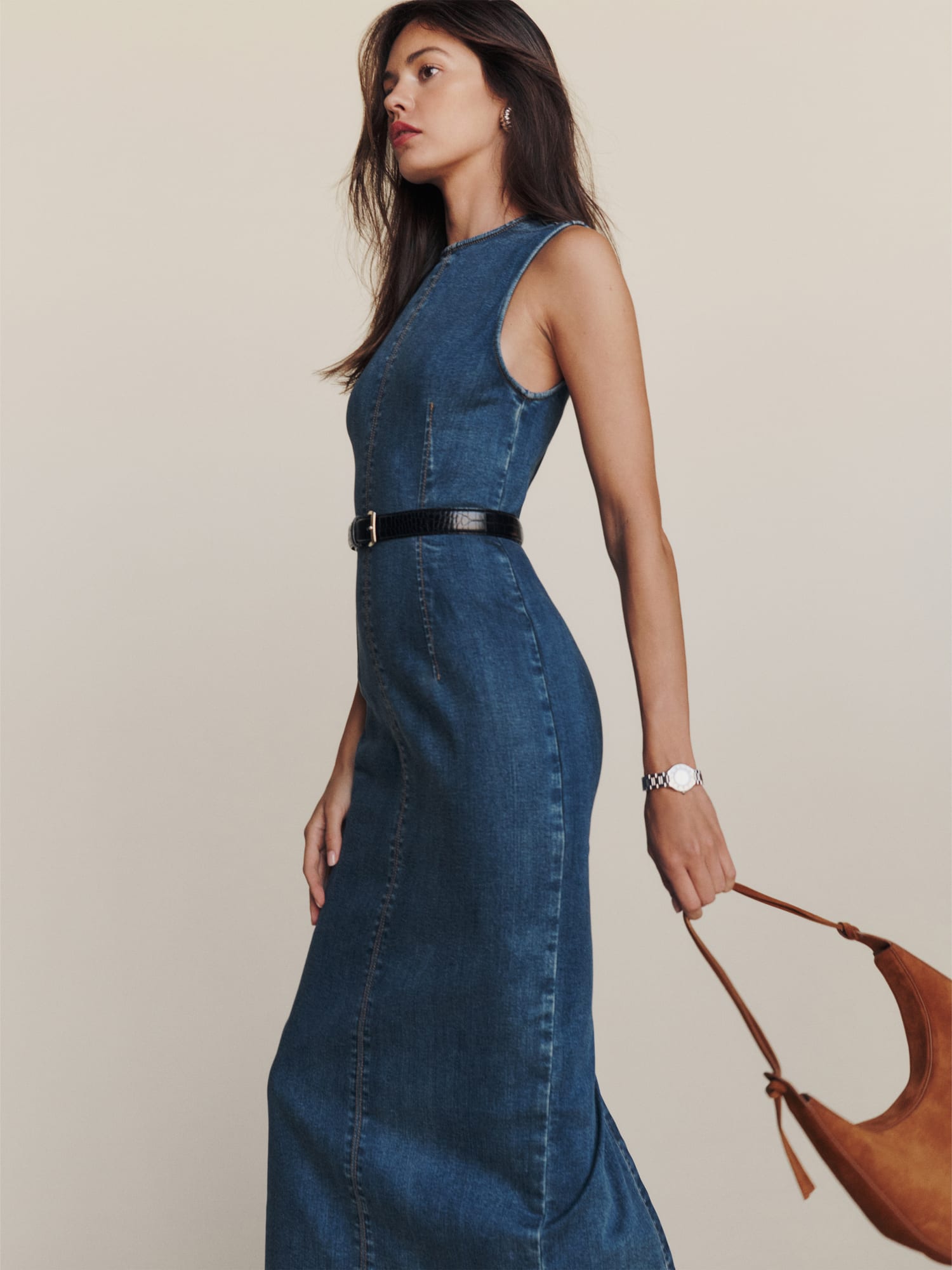 Denim midi dress outfit online