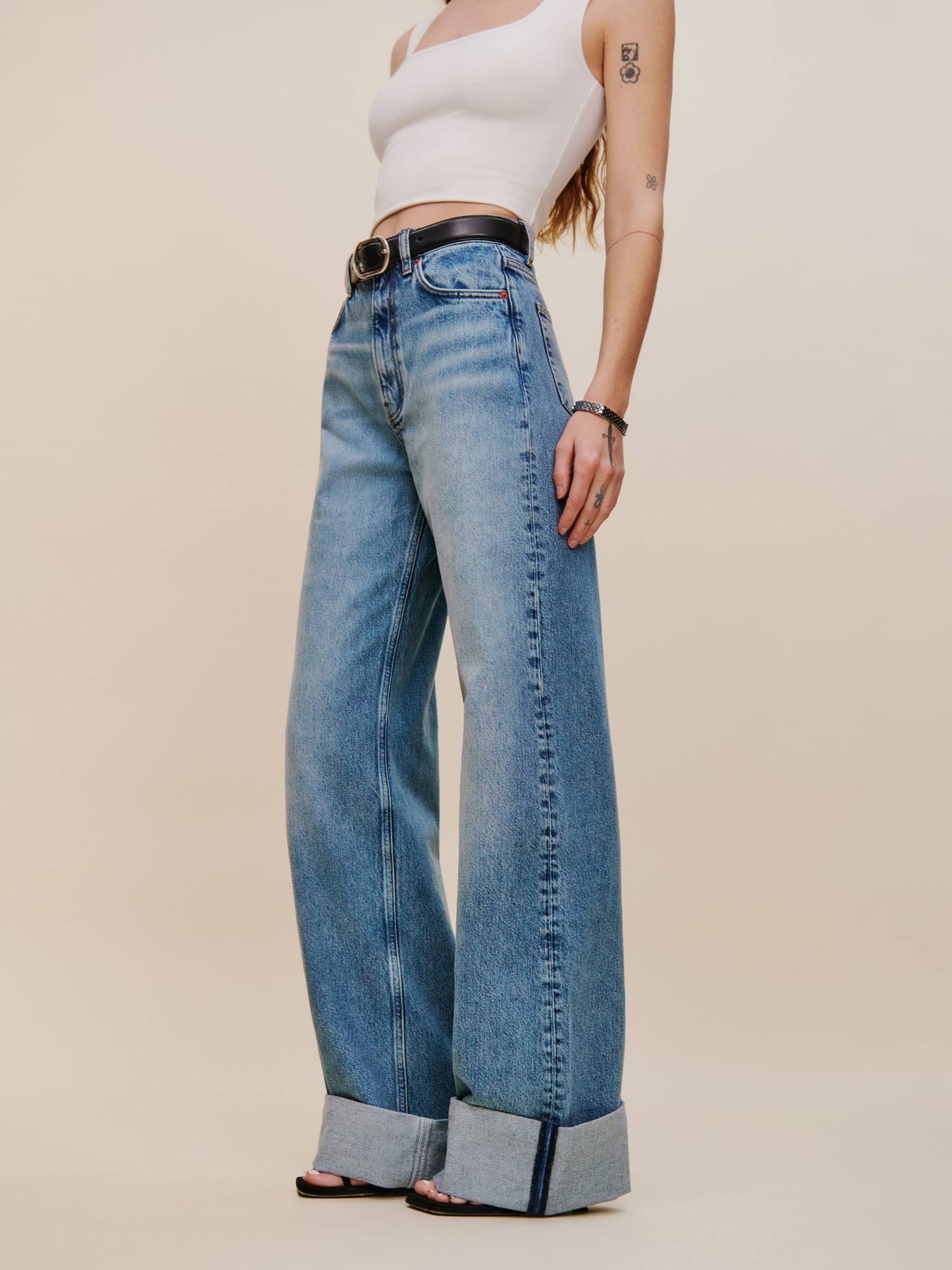 Cary Cuffed High Rise Slouchy Wide Leg Jeans - Sustainable Denim