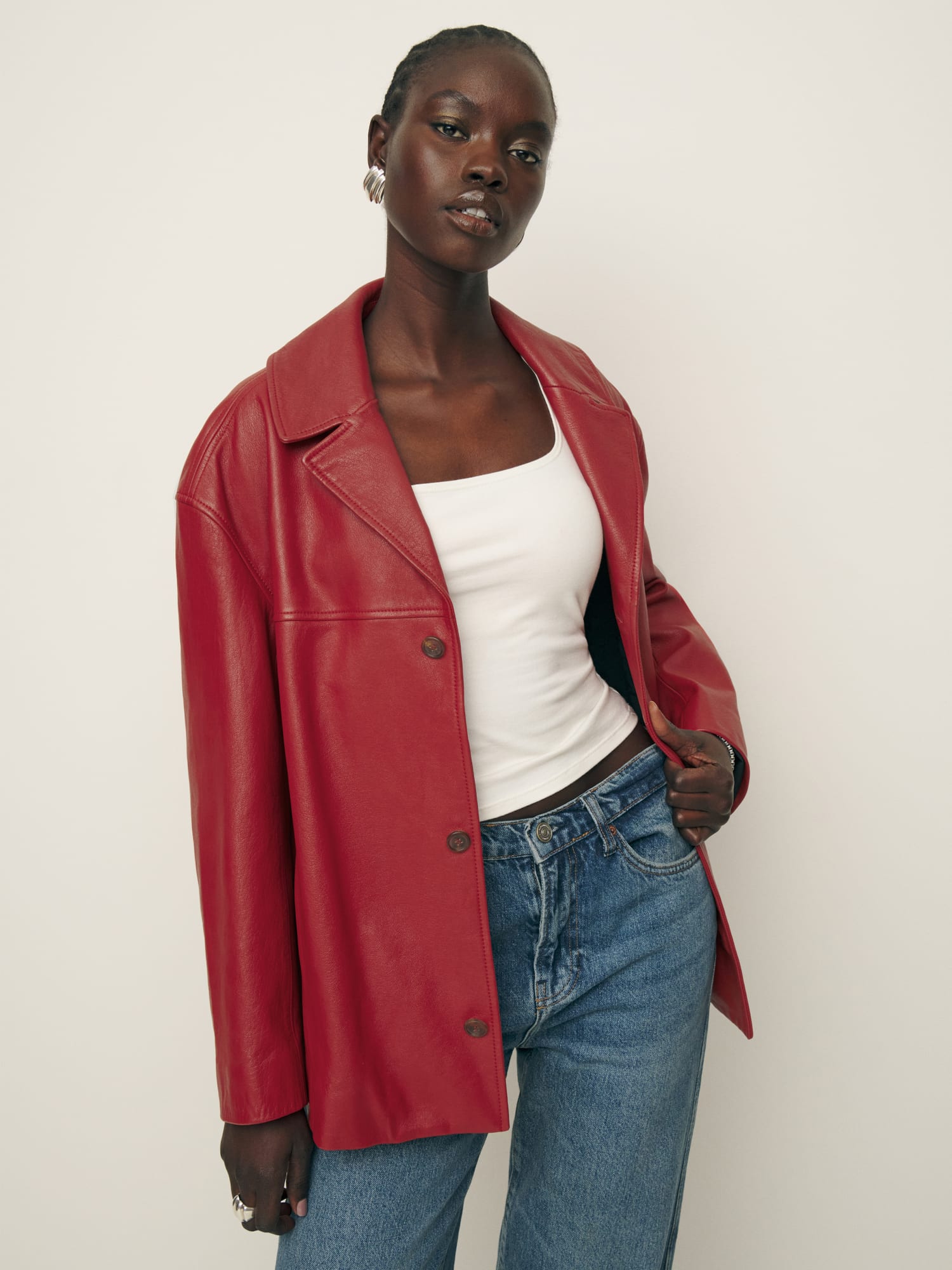 Vintage long best sale leather jacket