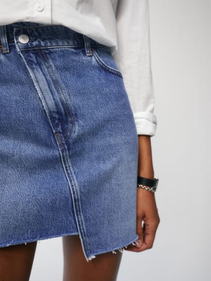 Ellie Asymmetric Denim Mini Skirt