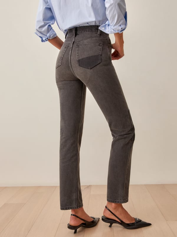 Cynthia Patch High Rise Straight Jeans