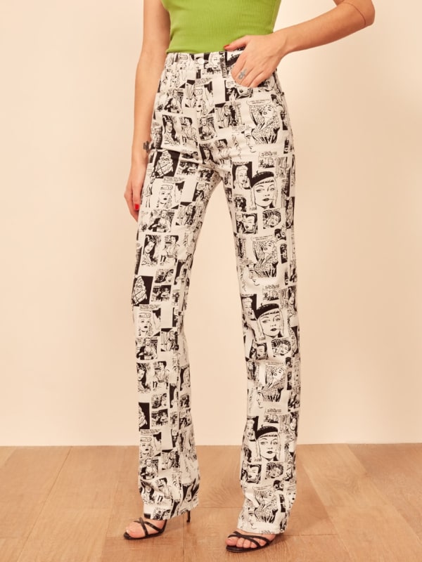 Petites Newsprint High Rise Straight Long Jeans