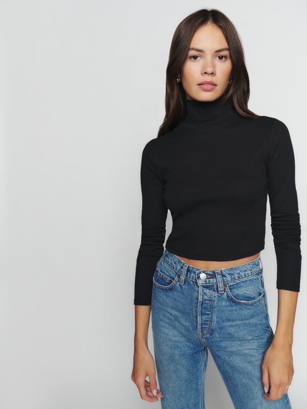 Davy Cropped Ribbed Turtleneck Tee