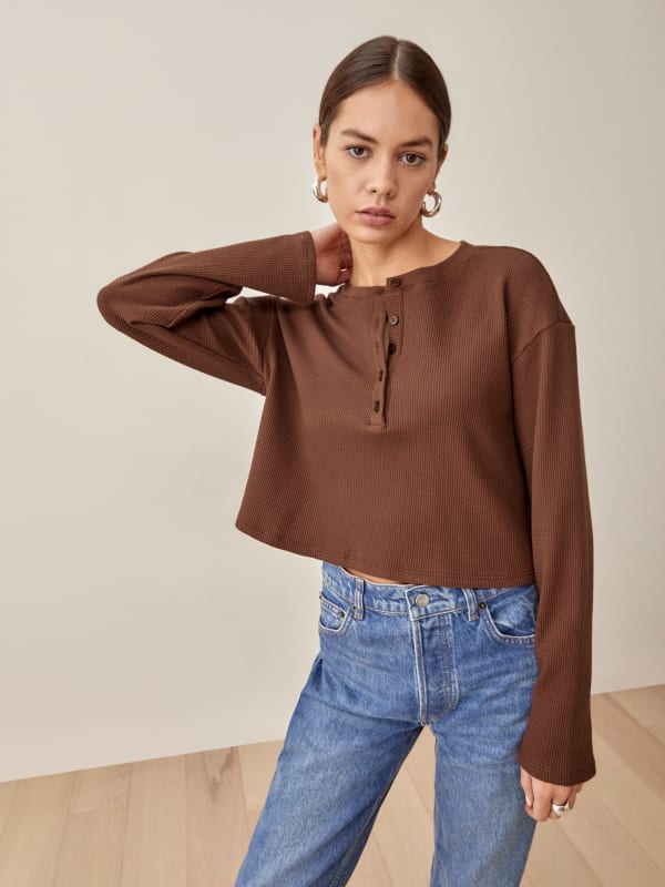 Jill Thermal Long Sleeve Henley Tee