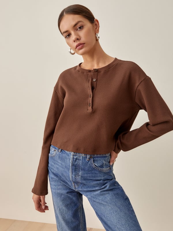 Jill Thermal Long Sleeve Henley Tee