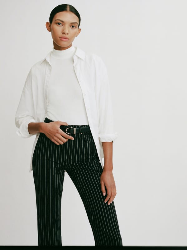 Georgia Pinstripe High Rise Flare Jeans