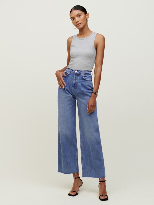 Pleated Reworked High Rise Wide Leg Jeans