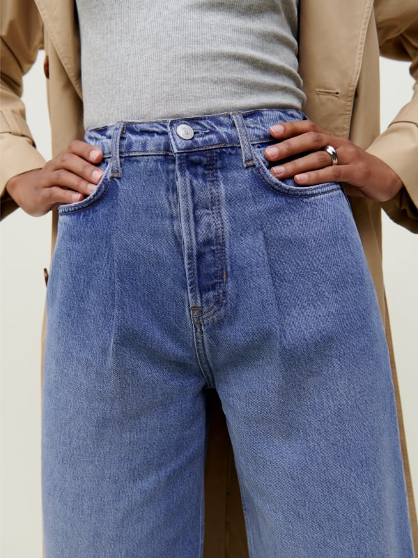 Pleated Reworked High Rise Wide Leg Jeans