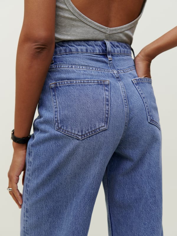 Pleated Reworked High Rise Wide Leg Jeans