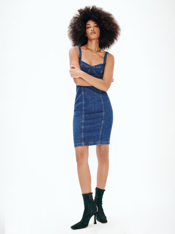 Nikki Bustier Denim Midi Dress