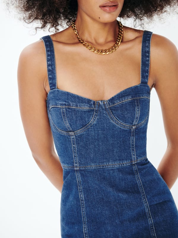 Nikki Bustier Denim Midi Dress