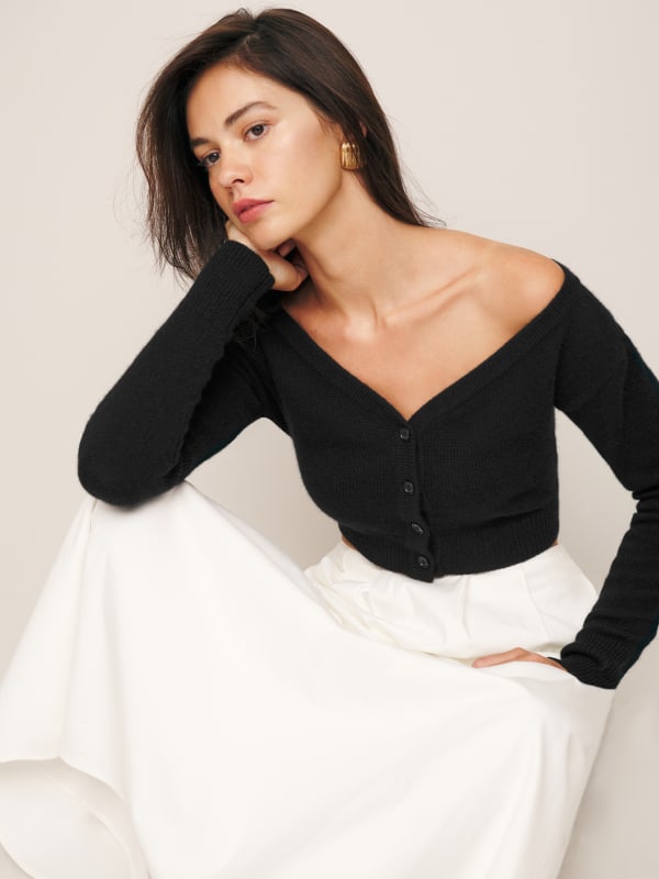 Millie Cashmere Off The Shoulder Cardigan