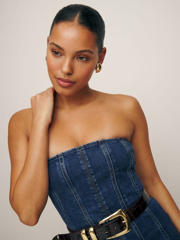 Anais Strapless Denim Midi Dress