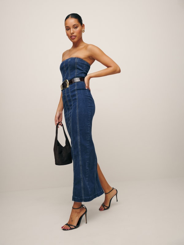 Anais Strapless Denim Midi Dress