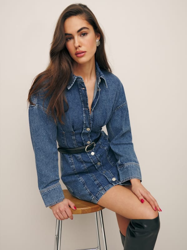 Roxanna Cinch Waist Denim Mini Dress