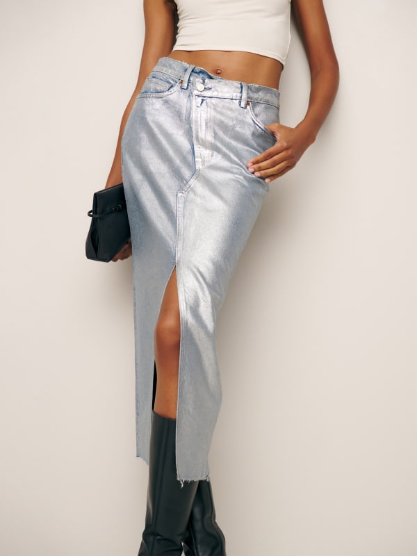 Nila Coated Long Denim Skirt