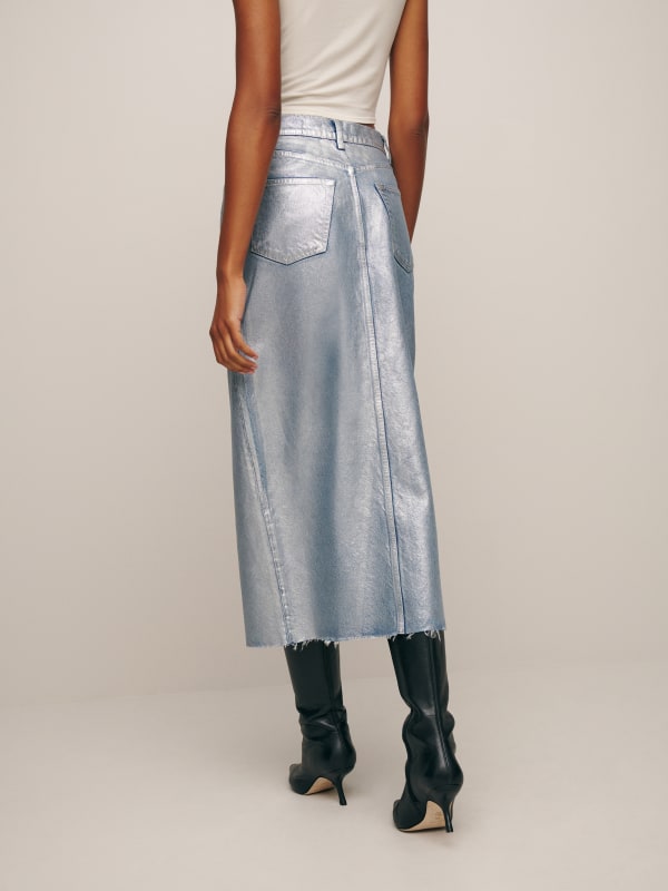 Nila Coated Long Denim Skirt